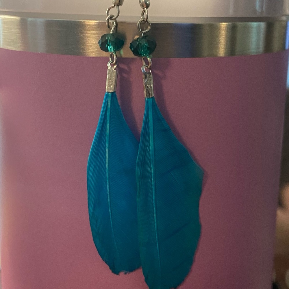 Elegant Blue Feather Earrings